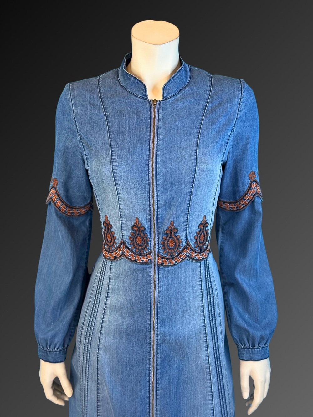 Vintage Y2K Denim Embroidered Boho Maxi Duster or Coat Dress | S M - Picture 6 of 16